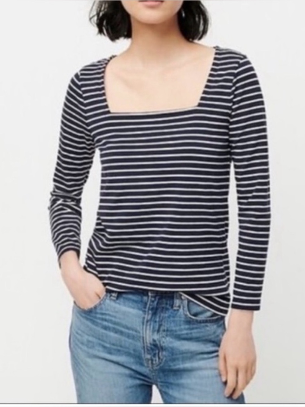 J.Crew striped square neck long sleeve top